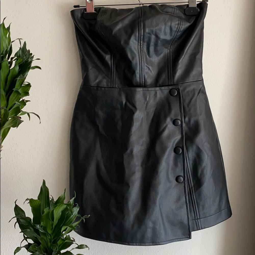 Zara Black Faux Leather Strapless Romper
